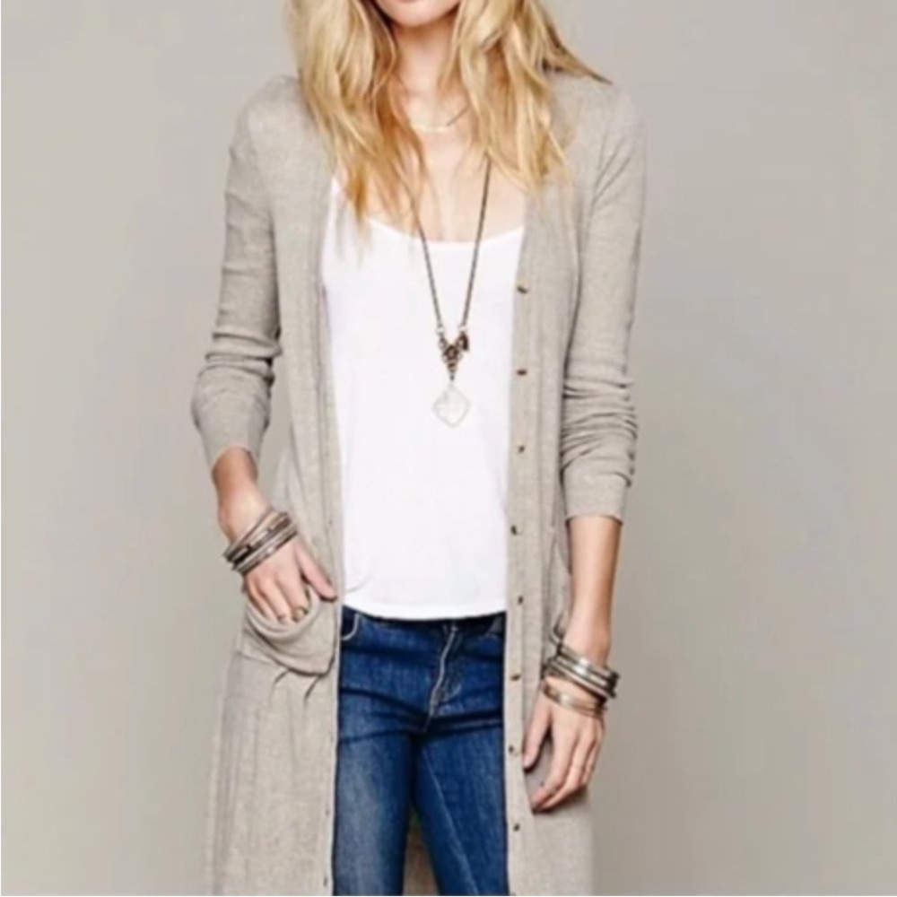 Free People Beach Ribbed Up Maxi Cardigan